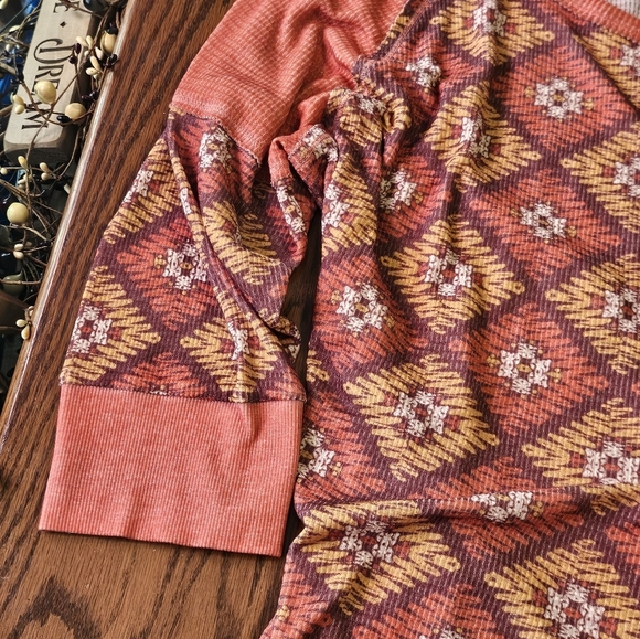 Cato Aztec Print Elbow Sleeve Top Orange & Brown Size 3X - Picture 3 of 9
